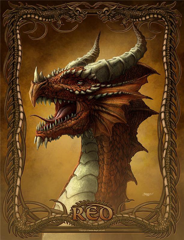 Красный Дракон - животные, миф, фэнтези, легенда, драконы, картина, живопись - оригинал