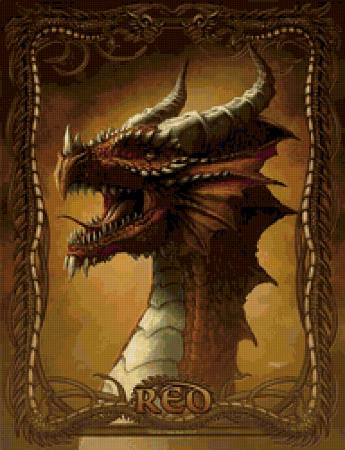 Красный Дракон - картина, миф, легенда, живопись, животные, драконы, фэнтези - предпросмотр