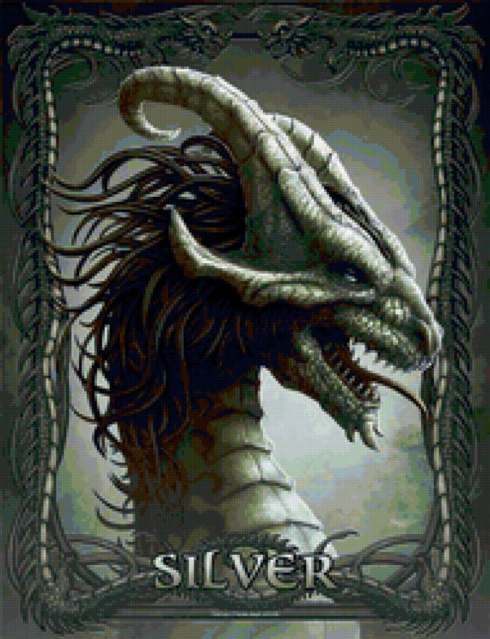 Серебряный Дракон - миф, фэнтези, живопись, драконы, животные, легенда, картина - предпросмотр