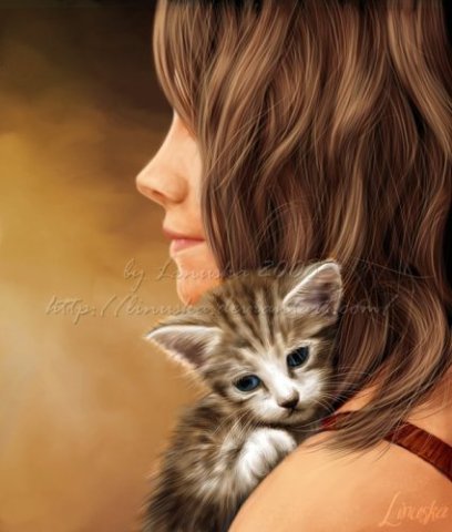 дева с котенком - оригинал