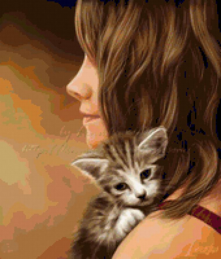 дева с котенком - предпросмотр