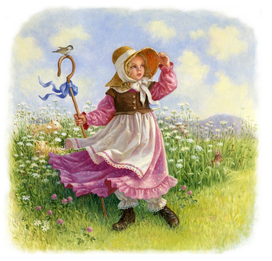 Маленькая пастушка - девочка, рисунок, ребенок, природа - оригинал