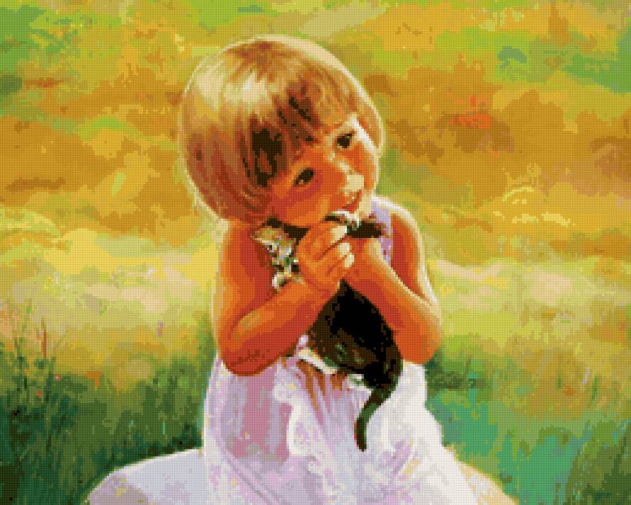 Девочка с котенком - дети, ребенок, девочка, котенок - предпросмотр