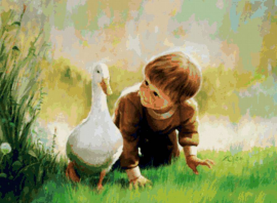 Забавная прогулка - прогулка, природа, дети, ребенок, гусь - предпросмотр