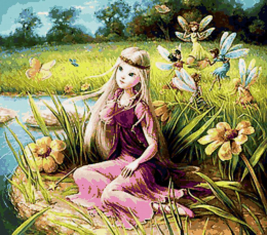 Феи у озера - фэнтези, озеро, фея, природа - предпросмотр