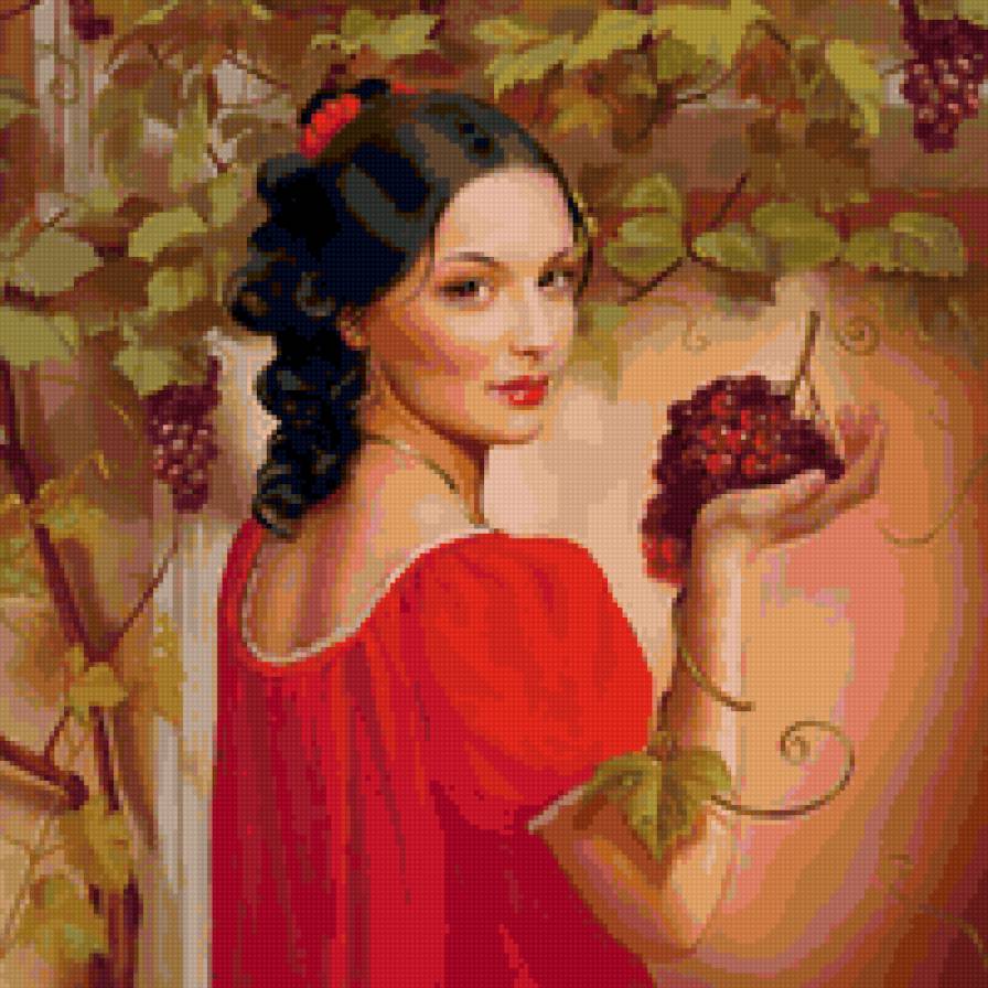 виноградная лоза - девушка в красном, гроздь винограда - предпросмотр