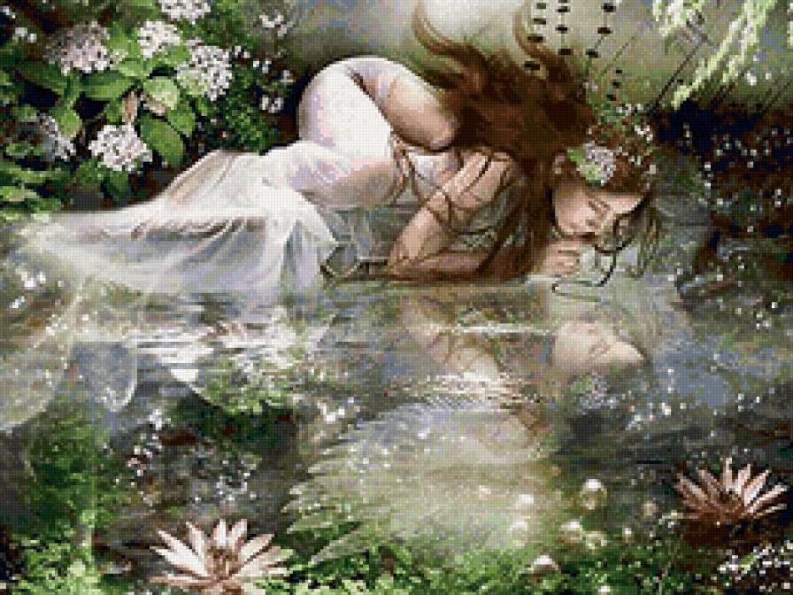 Отражение в воде - девушка, красота, вода, природа, отражение, река - предпросмотр