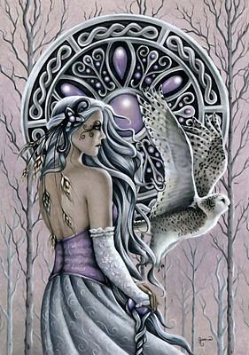 Дева и сова - сова, фэнтези, девушка, орнамент - оригинал