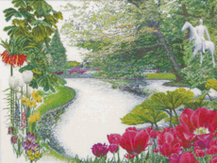 Настроение - цветы, парк, статуя, река, природа - предпросмотр