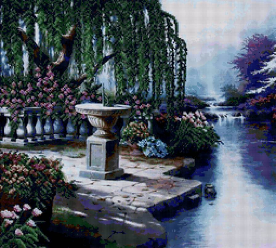 Плакучая ива - цветы, красота, вода, природа, река - предпросмотр