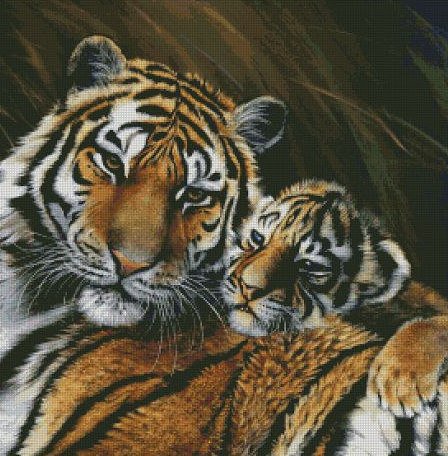 Тигрица с малышом - хищник, животные, тигр, тигренок - оригинал