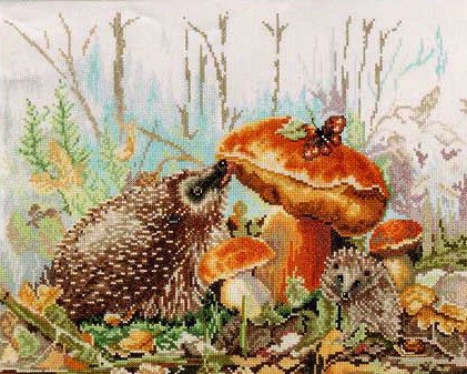 Ёжики и грибочек - грибы, животные, еж, природа - оригинал