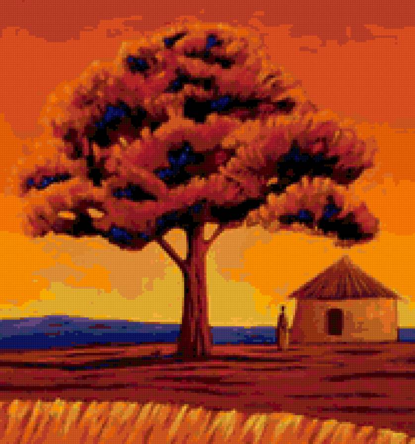 жаркая африка - африка, красное, дерево, панно - предпросмотр