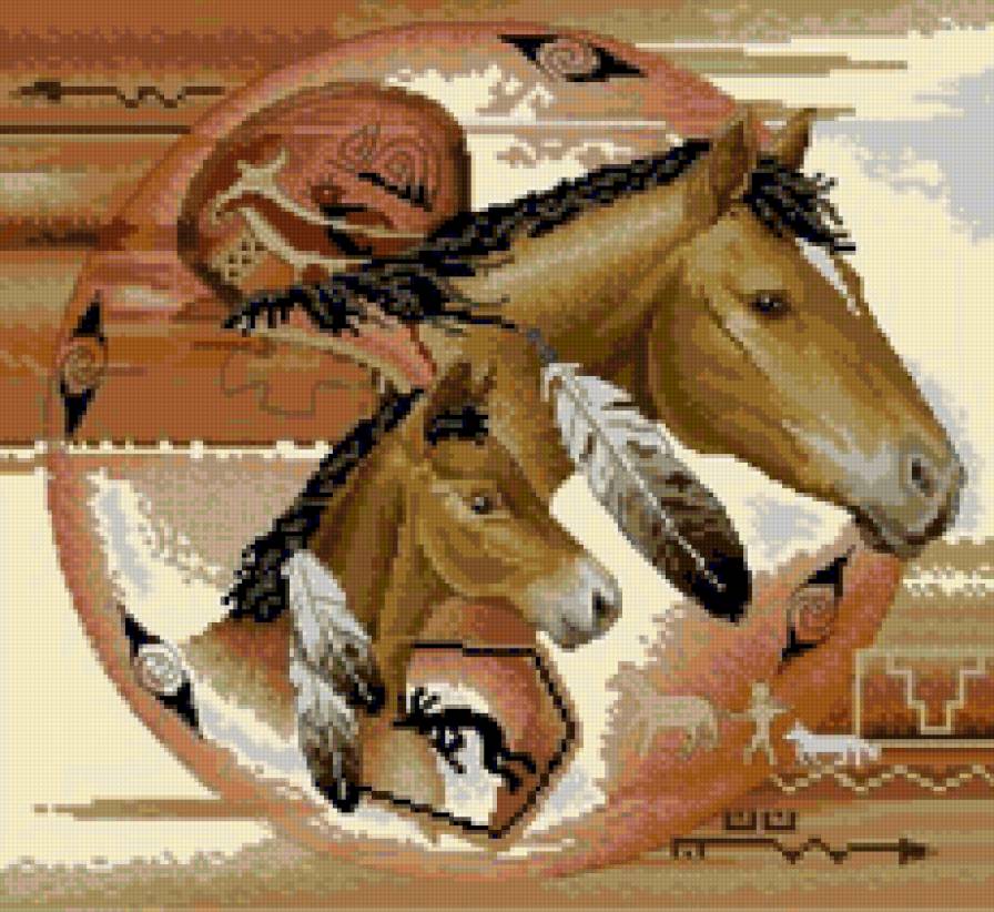 Лошади - орнамент, животные, этно, лошадь - предпросмотр