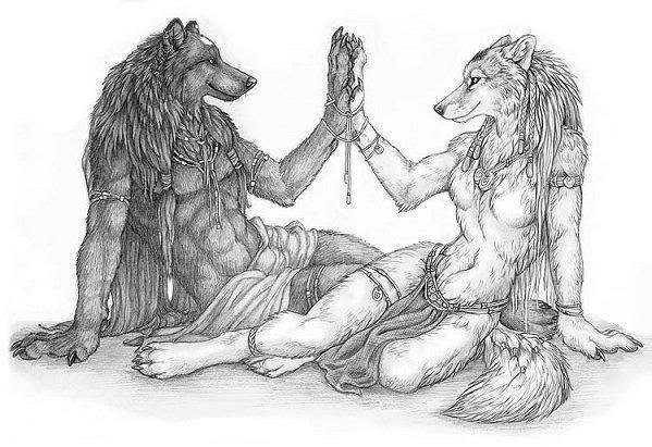 Совпали - любовь, графика, фэнтези, двое, животные, волк - оригинал