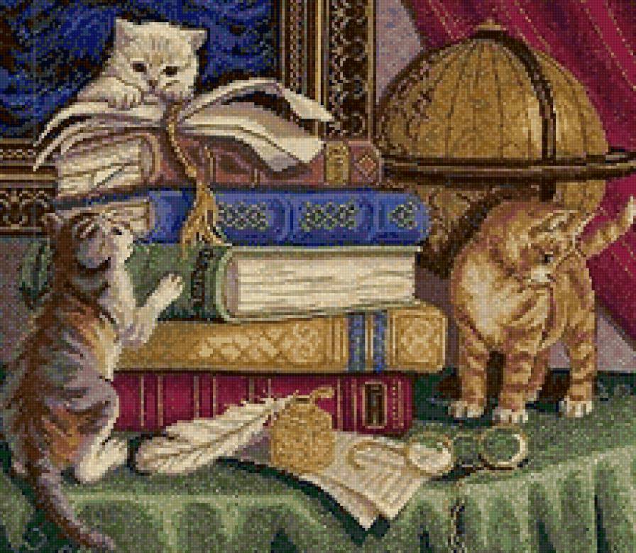 Котята читают книги - книга, животные, кошка, котенок - предпросмотр