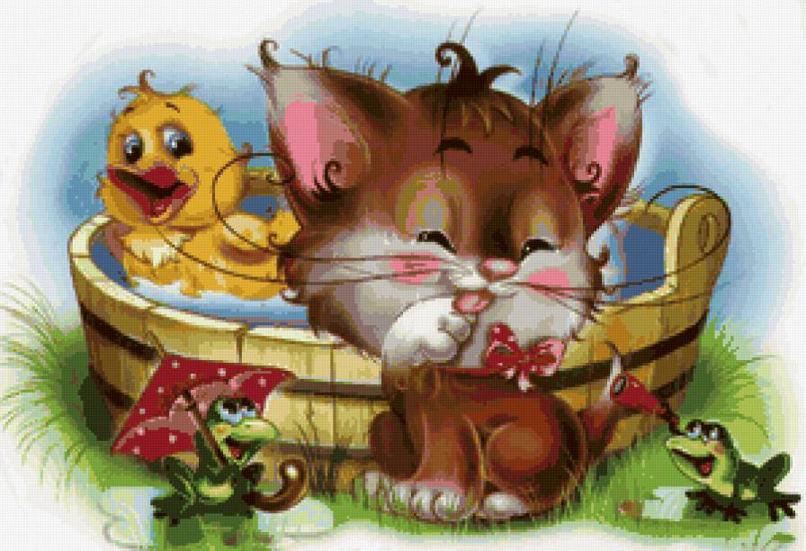 купание - зверята, мультяшки, мультик, детям, кошки, жабки, уточка, котик - предпросмотр