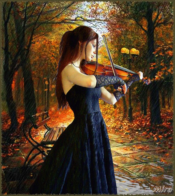 девушка и скрипка - девушка, скрипка, осень - оригинал