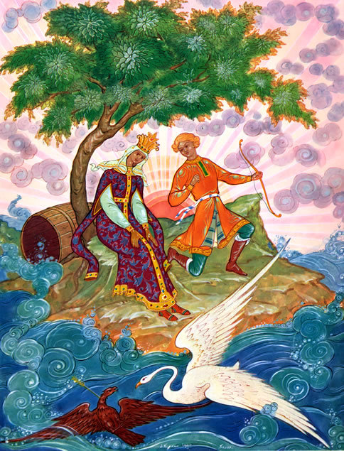 сказки Пушкина - лебедь, сказка, картина, иллюстрация, палех - оригинал