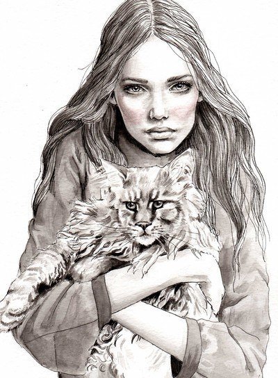 Девушка с котом - девушка, кот, женщина - оригинал