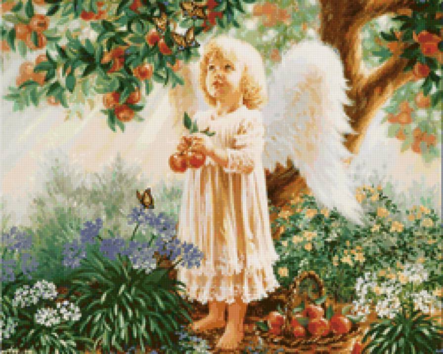 Ангелок под яблоней - ребенок, природа, яблоко, ангел - предпросмотр