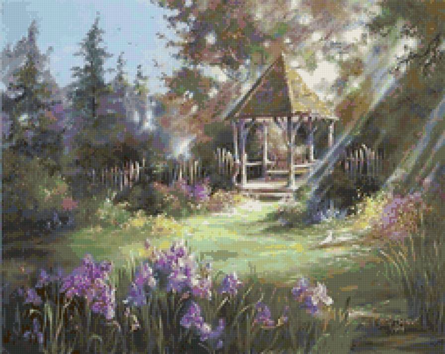 Беседка - природа, пейзаж, беседка, цветы - предпросмотр