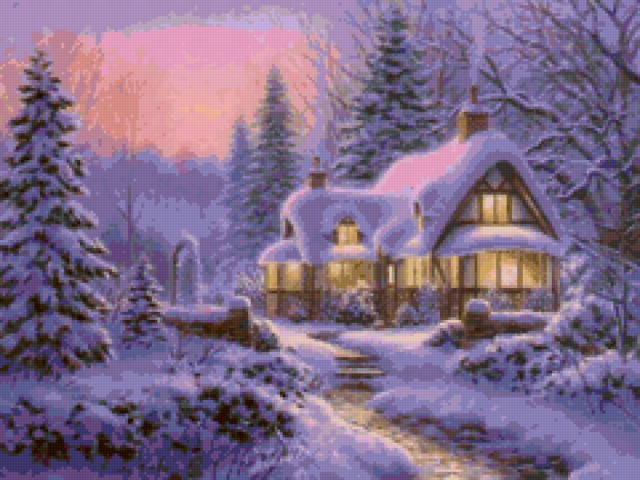 Зимний домик - дом, пейзаж, зима - предпросмотр