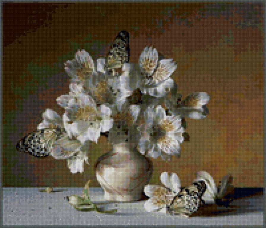метелики - натюрморт, ваза, цветы - предпросмотр