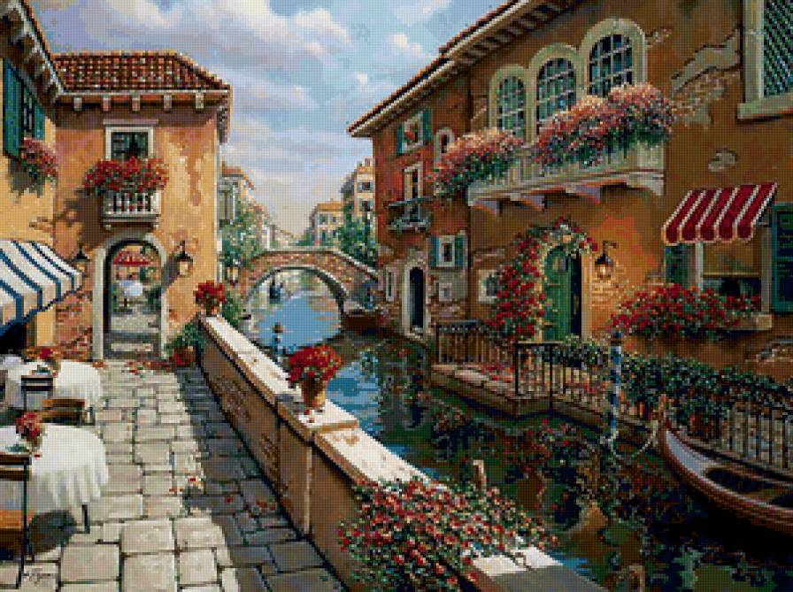 Венеция - венеция, красота, цветы, кафе, канал, природа - предпросмотр
