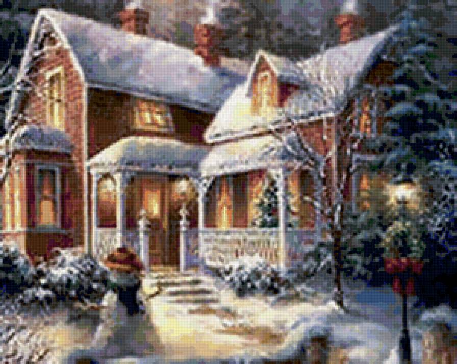 зима - пейзаж, дом - предпросмотр