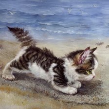 Оригинал схемы вышивки «котенок и море» (№71565)