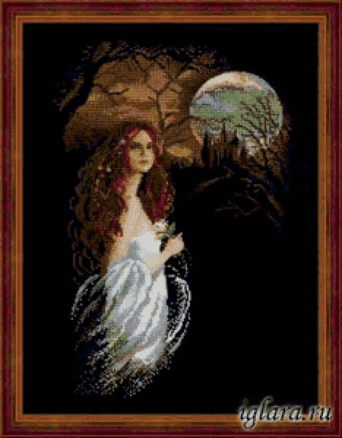 девушка на фоне замка - луна, ночь, роза, девушка - предпросмотр