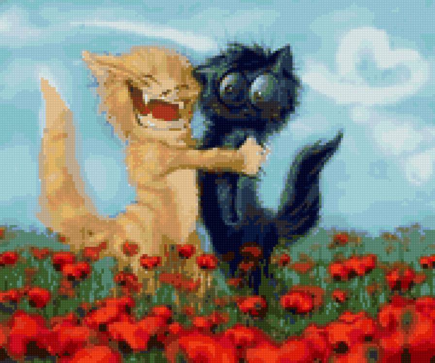 №71955 - коты, любовь, маки - предпросмотр