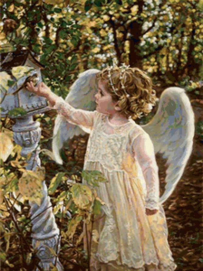 Ангелок и птичка - птица, ангел, ребенок, девочка - предпросмотр