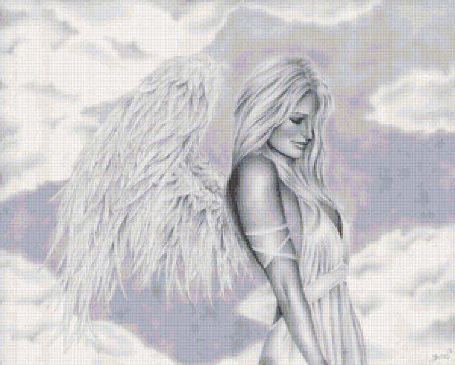 Черно-белое 3 - графика, ангел, девушка - предпросмотр