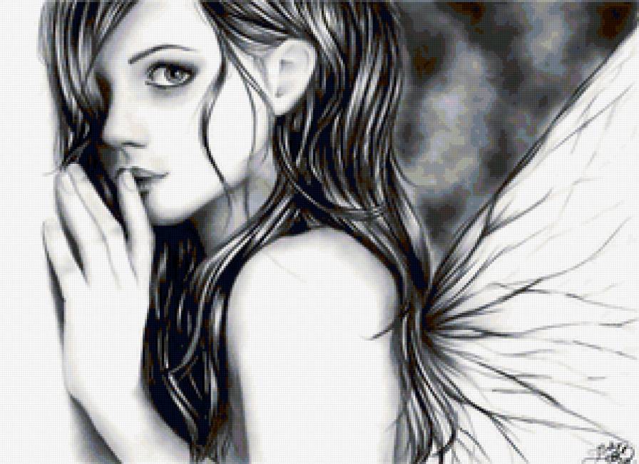 Черно-белое 5 - бабочка, крылья, графика, девушка - предпросмотр