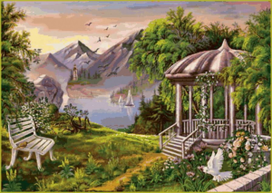 природа - картина, пейзаж, беседка - предпросмотр