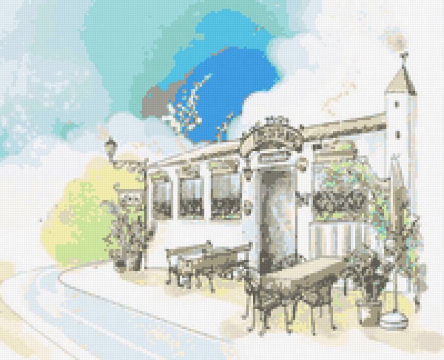 нежная акварель - улица, город, дом, нежная акварель, особняк, городской пейзаж - предпросмотр