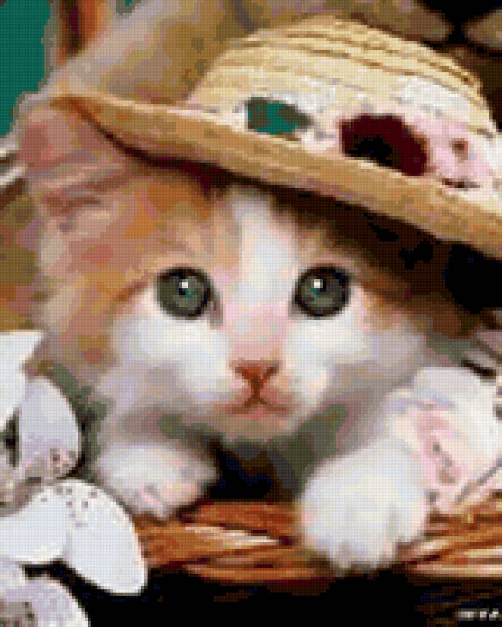 киска в шляпе - картина, шляпа, кошка - предпросмотр