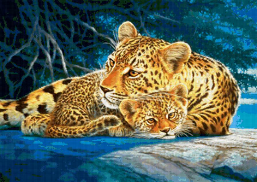 Пятнистая семья - животные, хищник, леопард, семья - предпросмотр