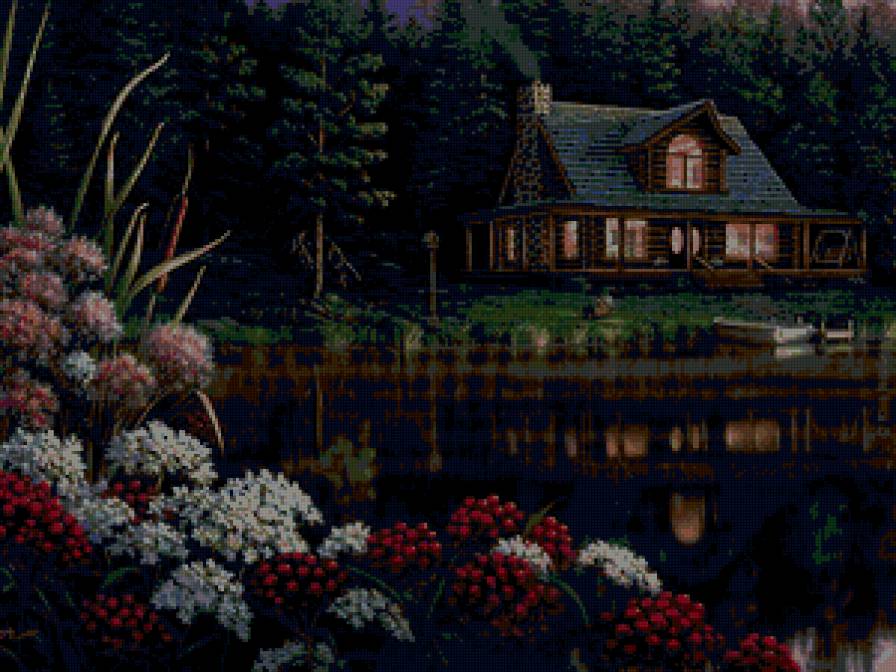 Kim Norlien - цветы, природа, вечер, пейзаж, дом - предпросмотр