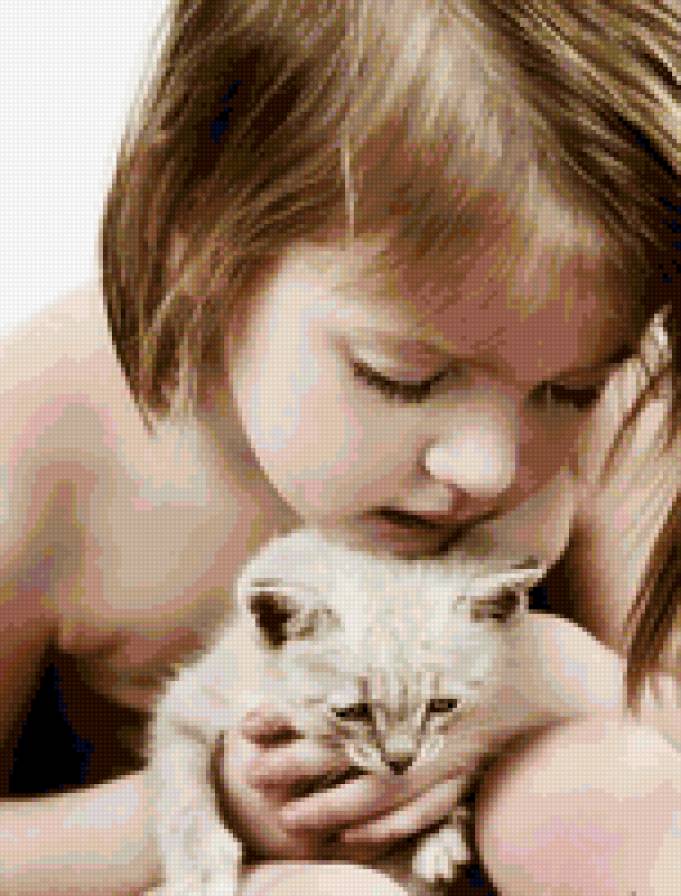 девочка с котенком - дети, люди, кошка, животные - предпросмотр