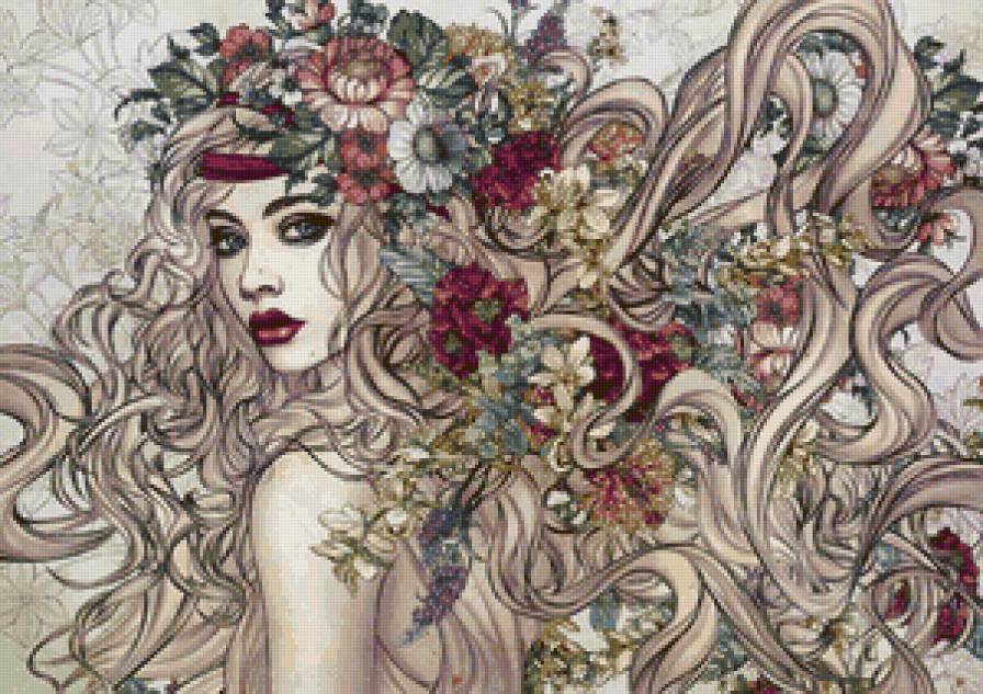 №73833 - абстракция, цветы, девушка, картина - предпросмотр