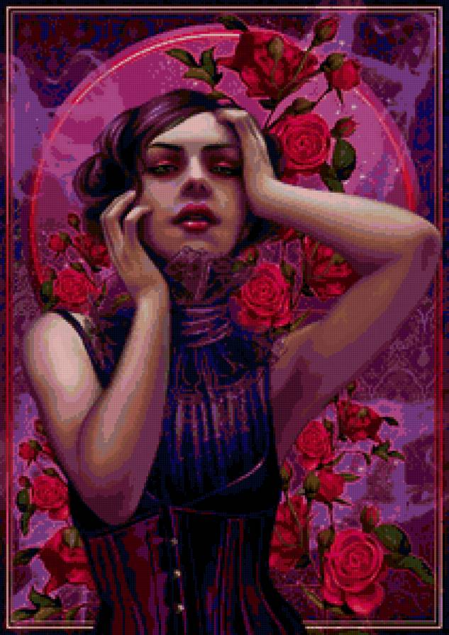 №73839 - девушка, картина, цветы, фентези - предпросмотр