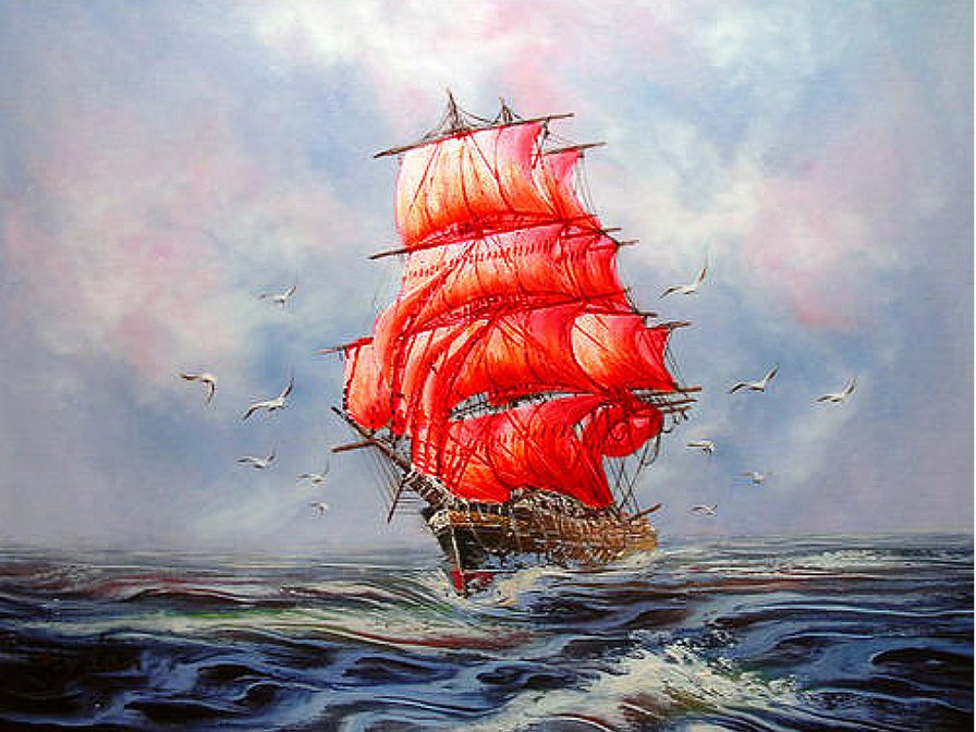шторм 2 - корабли, море, волны, туман, парусник - оригинал