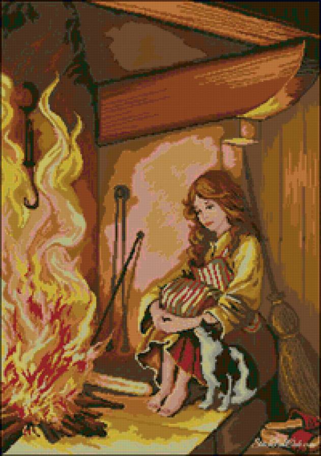 девочка у костра - костер, животные, дети, природа, огонь - предпросмотр