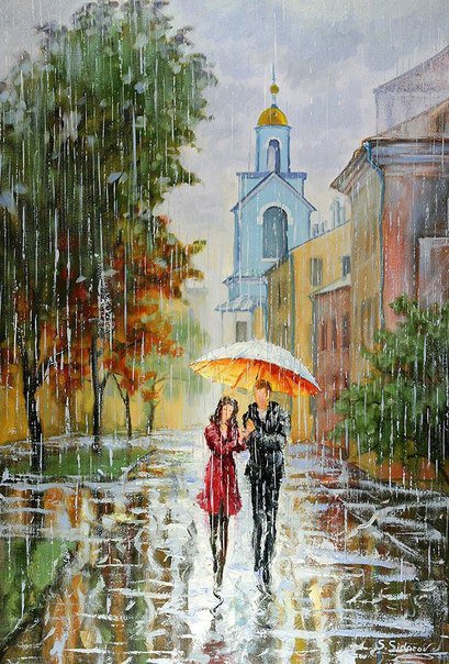 Двое под дождем - пейзаж, девушка, осень, двое, пара, мужчина - оригинал
