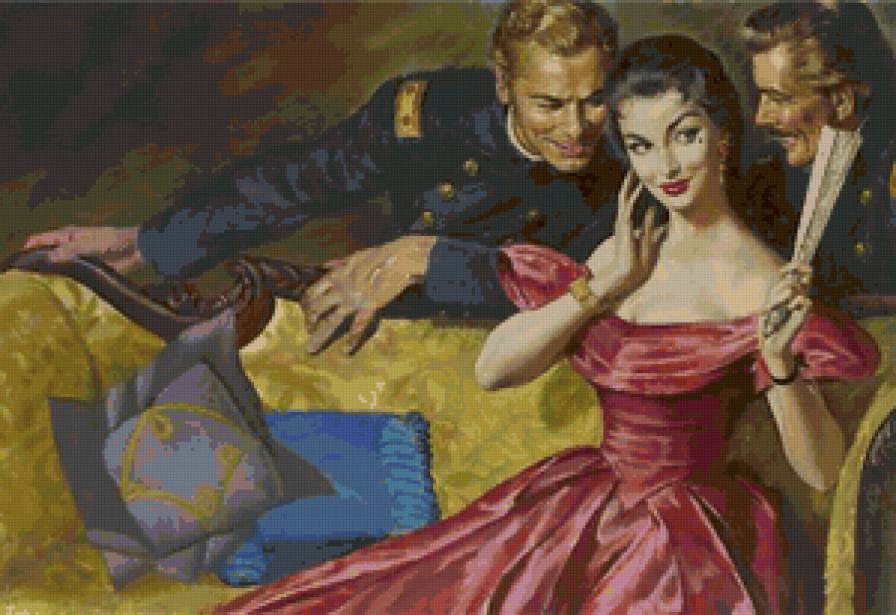 Кокетка - кокетка, офицеры, картина, красота женщины, живопись, девушка - предпросмотр