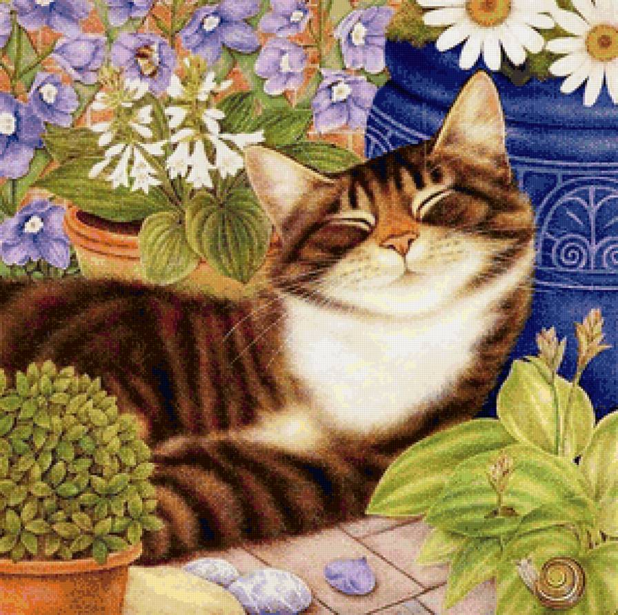 Лежебока - цветы, животные, сон, кошка - предпросмотр