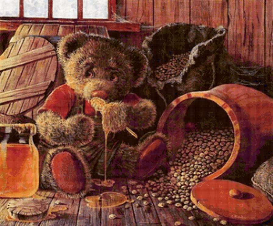 Медвежонок-сладкоежка - игрушка, мед, медведь - предпросмотр